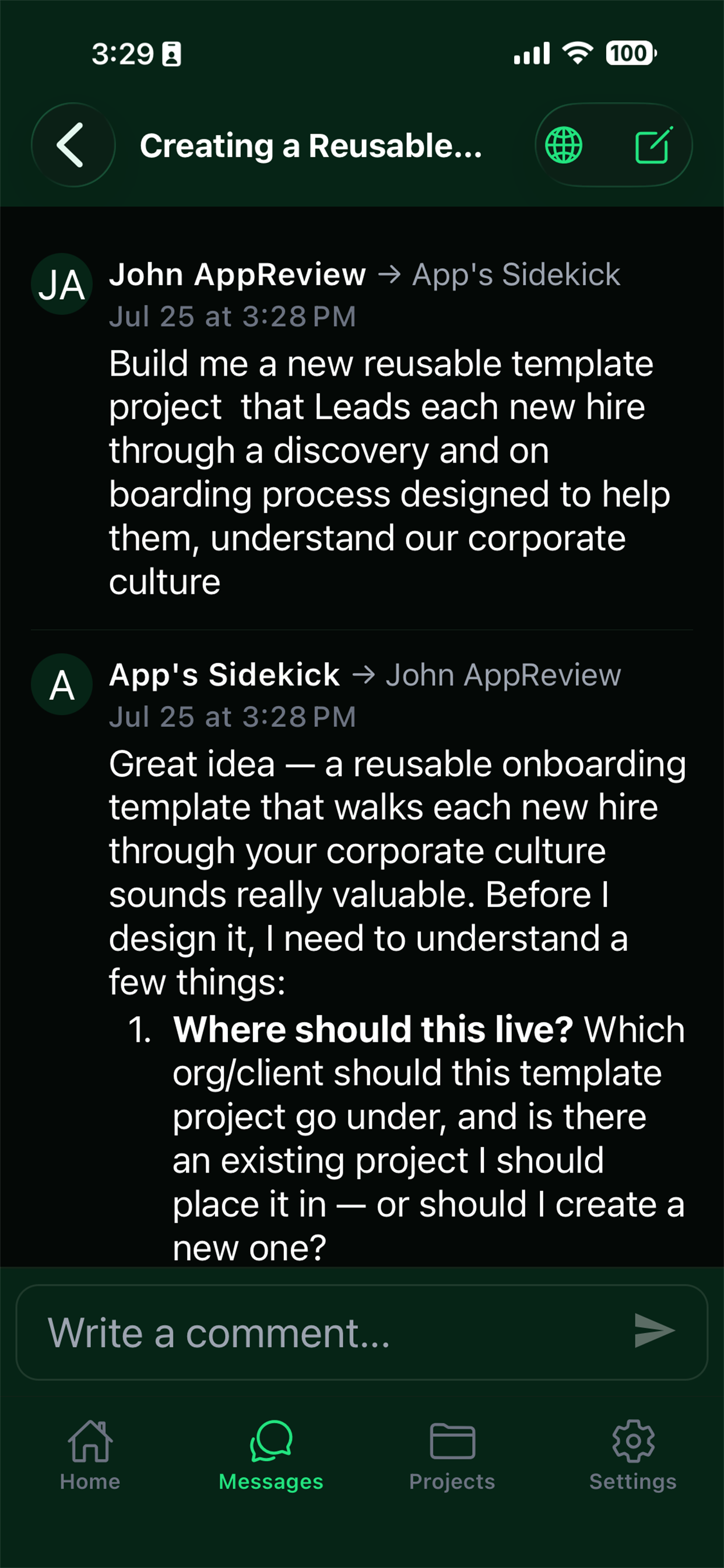 AI Architect conversation about building reusable templates