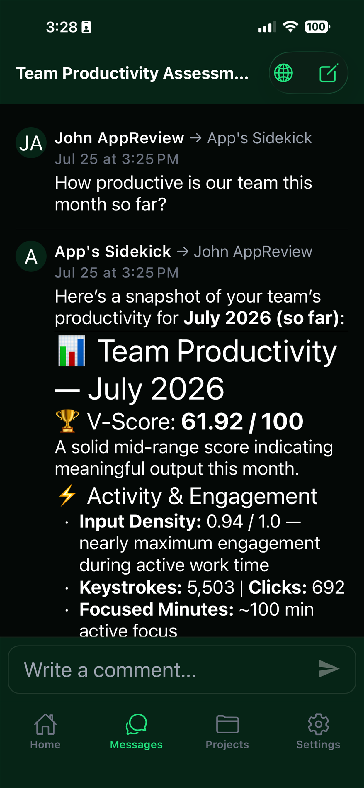 AI Architect providing team productivity analysis